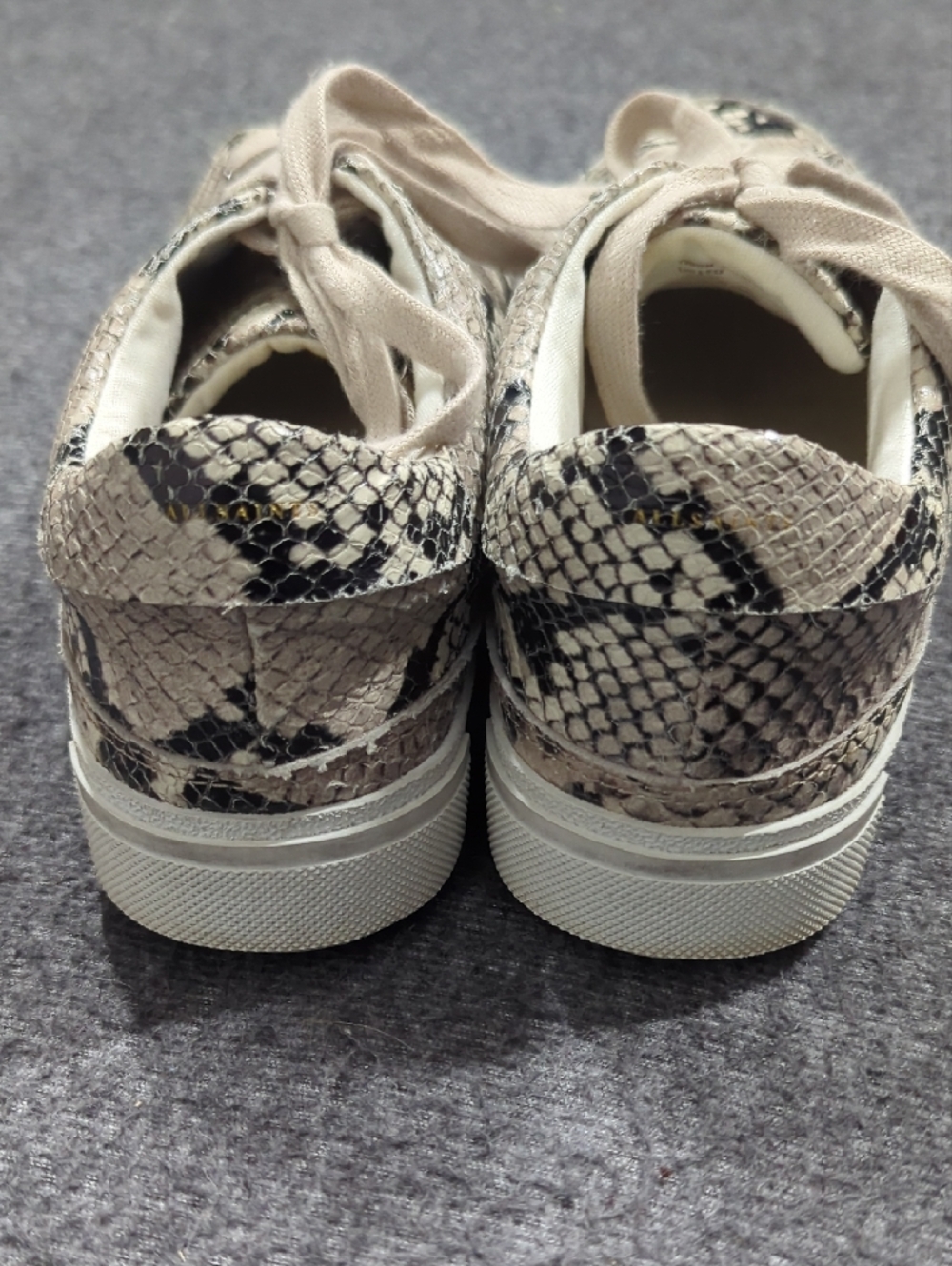 AllSaints Shoes Womens 39 Leather Beige Black Snake-Print Sneakers Trish Revolve - Picture 4 of 10